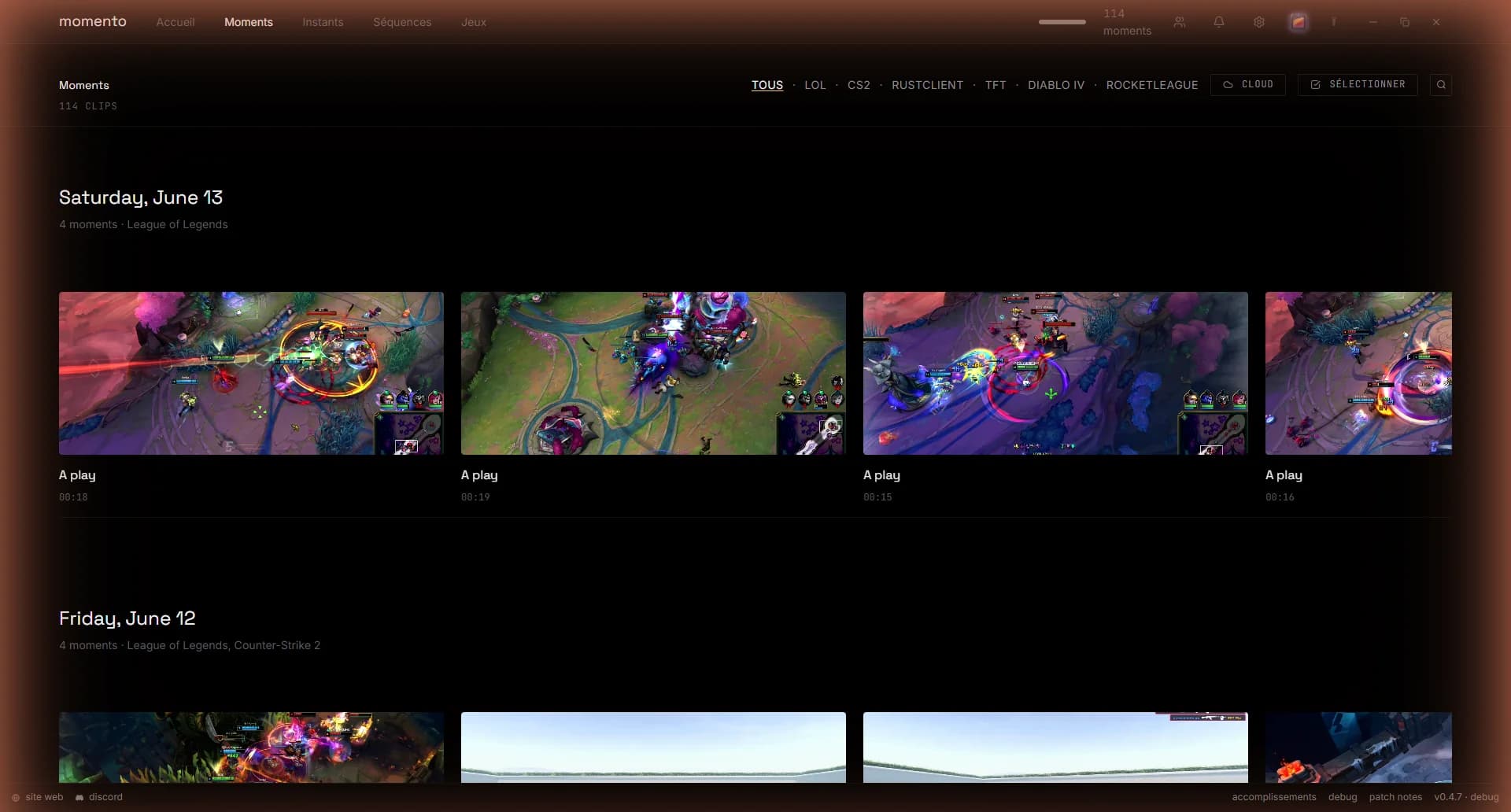 The Moments library: every clip from every game, grouped by the day you played